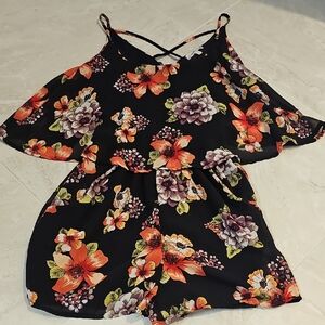 Charlotte Russe Floral Romper - Black, Orange, Purple